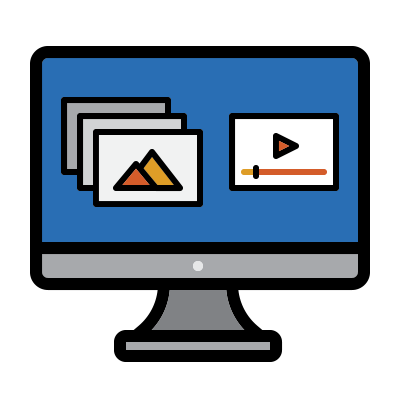 Curate computer screen icon for albums, slideshows and tributes.